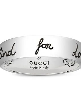 Gucci Silver Band Ring with Black Script
